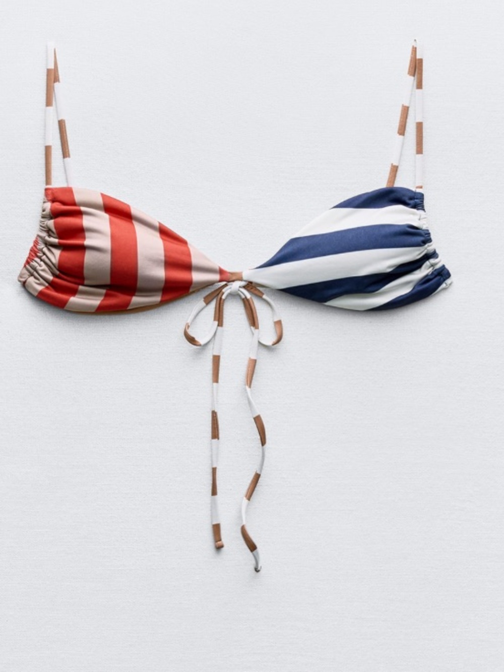 Zara Red, Navy & White Striped Tie-Front Bikini Top